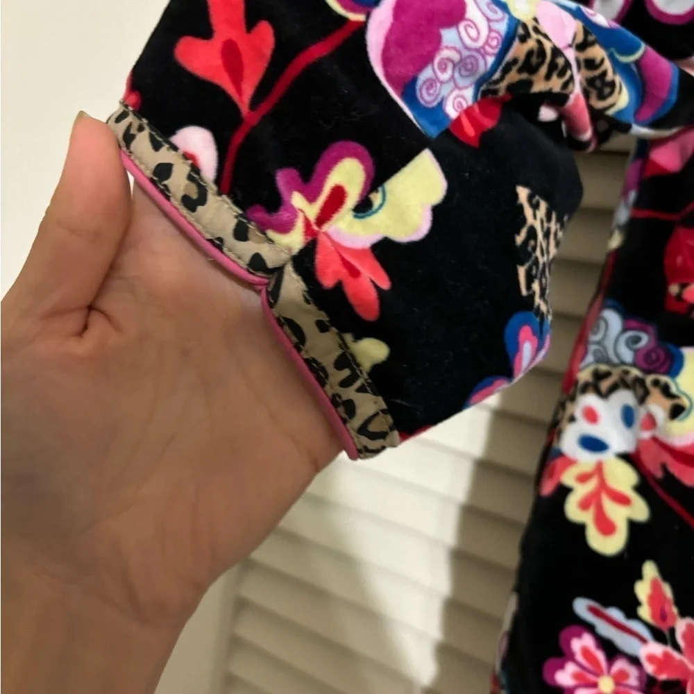 Children’s Place Velour Black Floral Leopard  Buttoned  Coat Jacket size 7-8